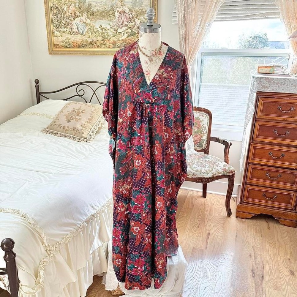 floral boho kaftan maxi dress  90s‎ california dynasty floral boho maxi